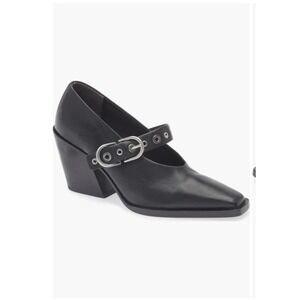 Rag & Bone Joni Black Leather Square Toe Mary Jane Pumps 11 Buckle Slanted Heel